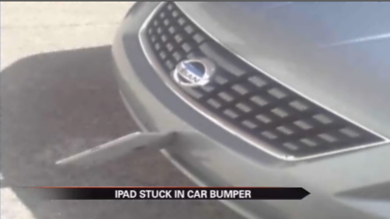 Illustration for article titled This Flying iPad Got Wedged In A Car Bumper
